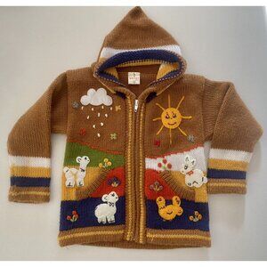 Kuyay Kids Hooded Nature Scene Sweater - Made In Peru - Size 4